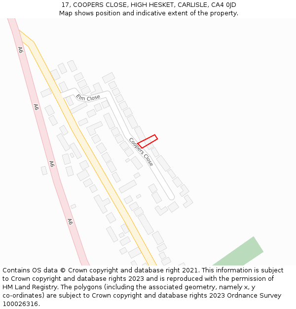 17, COOPERS CLOSE, HIGH HESKET, CARLISLE, CA4 0JD: Location map and indicative extent of plot