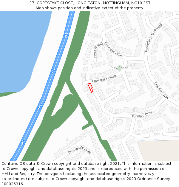 17, COPESTAKE CLOSE, LONG EATON, NOTTINGHAM, NG10 3ST: Location map and indicative extent of plot