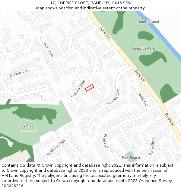 17, COPPICE CLOSE, BANBURY, OX16 9SW: Location map and indicative extent of plot