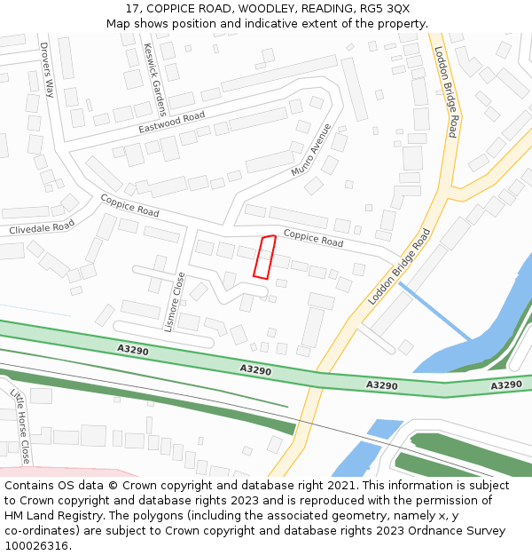 17, COPPICE ROAD, WOODLEY, READING, RG5 3QX: Location map and indicative extent of plot