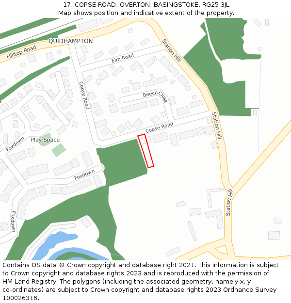 17, COPSE ROAD, OVERTON, BASINGSTOKE, RG25 3JL: Location map and indicative extent of plot