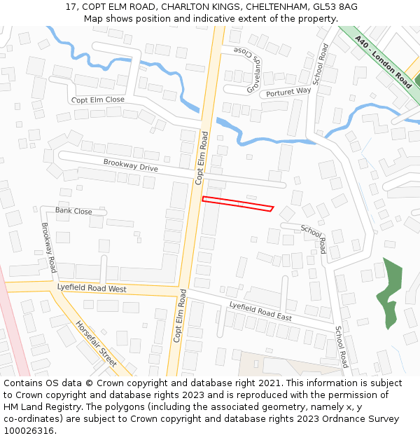 17, COPT ELM ROAD, CHARLTON KINGS, CHELTENHAM, GL53 8AG: Location map and indicative extent of plot