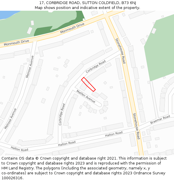 17, CORBRIDGE ROAD, SUTTON COLDFIELD, B73 6NJ: Location map and indicative extent of plot