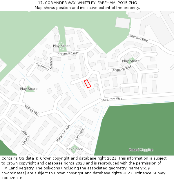 17, CORIANDER WAY, WHITELEY, FAREHAM, PO15 7HG: Location map and indicative extent of plot