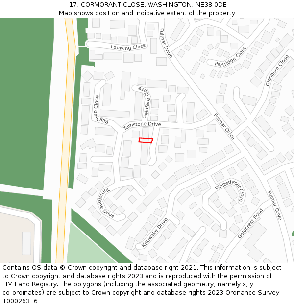 17, CORMORANT CLOSE, WASHINGTON, NE38 0DE: Location map and indicative extent of plot