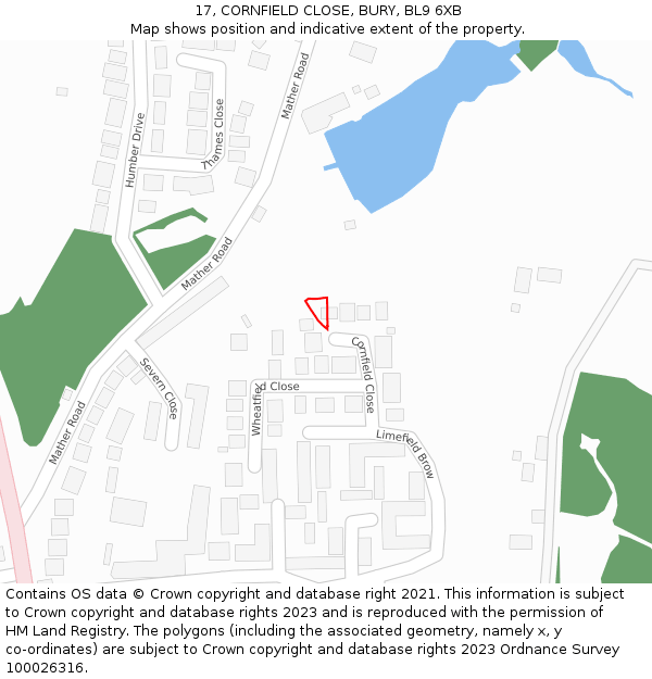 17, CORNFIELD CLOSE, BURY, BL9 6XB: Location map and indicative extent of plot