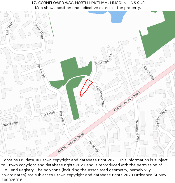 17, CORNFLOWER WAY, NORTH HYKEHAM, LINCOLN, LN6 9UP: Location map and indicative extent of plot