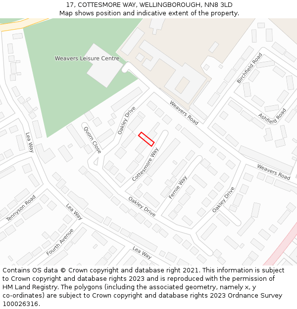 17, COTTESMORE WAY, WELLINGBOROUGH, NN8 3LD: Location map and indicative extent of plot