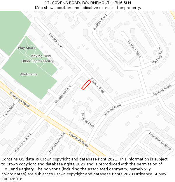 17, COVENA ROAD, BOURNEMOUTH, BH6 5LN: Location map and indicative extent of plot