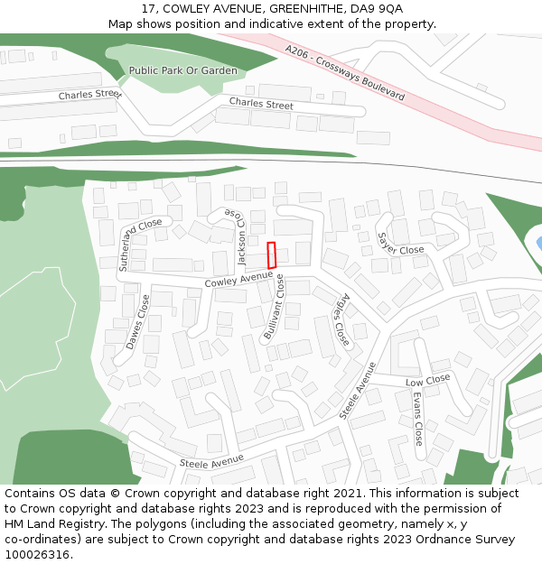 17, COWLEY AVENUE, GREENHITHE, DA9 9QA: Location map and indicative extent of plot