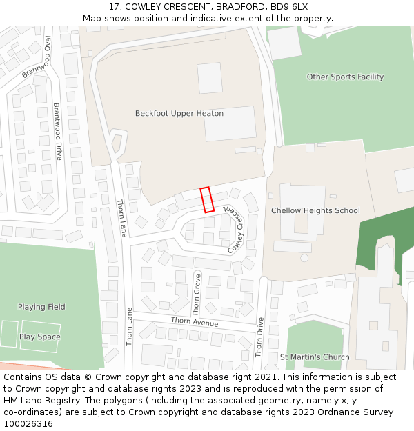 17, COWLEY CRESCENT, BRADFORD, BD9 6LX: Location map and indicative extent of plot