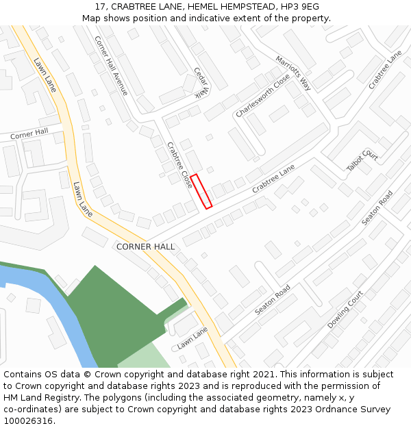 17, CRABTREE LANE, HEMEL HEMPSTEAD, HP3 9EG: Location map and indicative extent of plot