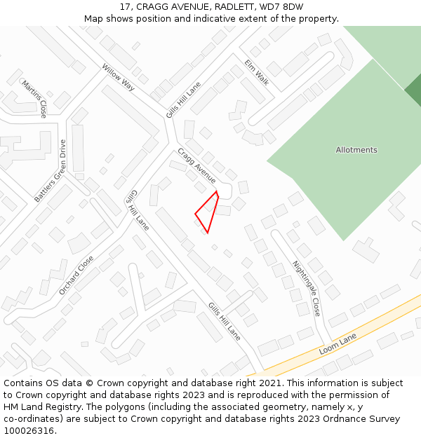 17, CRAGG AVENUE, RADLETT, WD7 8DW: Location map and indicative extent of plot