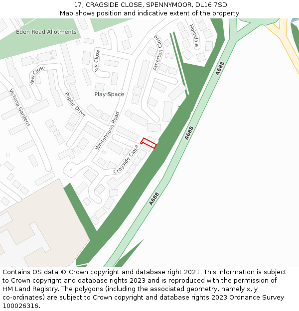 17, CRAGSIDE CLOSE, SPENNYMOOR, DL16 7SD: Location map and indicative extent of plot