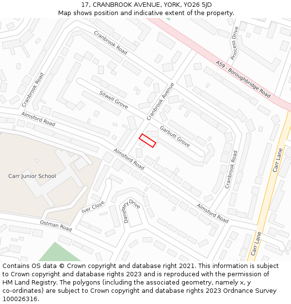 17, CRANBROOK AVENUE, YORK, YO26 5JD: Location map and indicative extent of plot