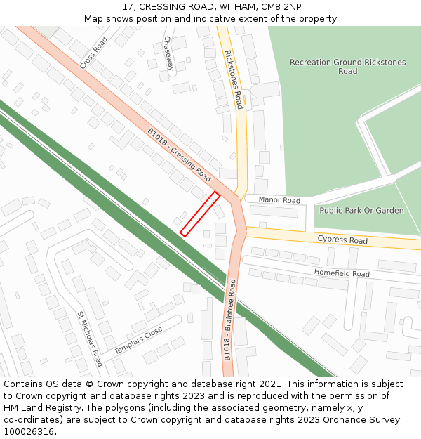 17, CRESSING ROAD, WITHAM, CM8 2NP: Location map and indicative extent of plot