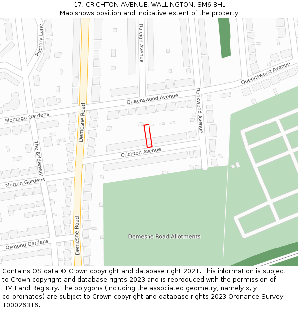 17, CRICHTON AVENUE, WALLINGTON, SM6 8HL: Location map and indicative extent of plot
