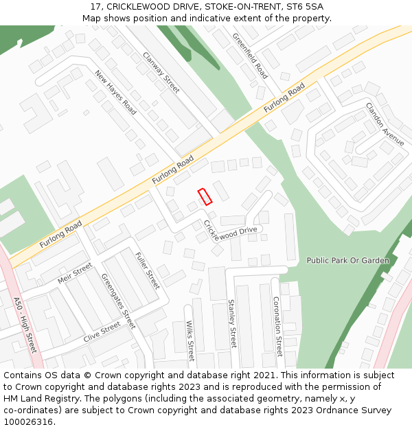 17, CRICKLEWOOD DRIVE, STOKE-ON-TRENT, ST6 5SA: Location map and indicative extent of plot