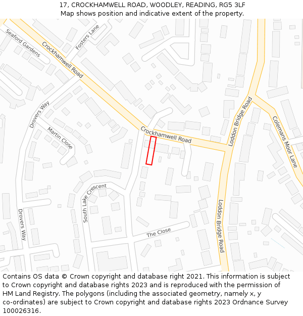 17, CROCKHAMWELL ROAD, WOODLEY, READING, RG5 3LF: Location map and indicative extent of plot