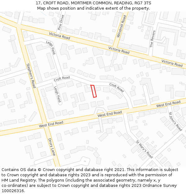 17, CROFT ROAD, MORTIMER COMMON, READING, RG7 3TS: Location map and indicative extent of plot