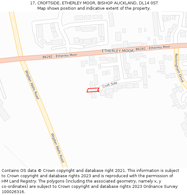 17, CROFTSIDE, ETHERLEY MOOR, BISHOP AUCKLAND, DL14 0ST: Location map and indicative extent of plot