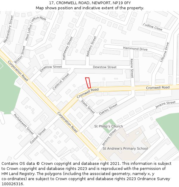 17, CROMWELL ROAD, NEWPORT, NP19 0FY: Location map and indicative extent of plot