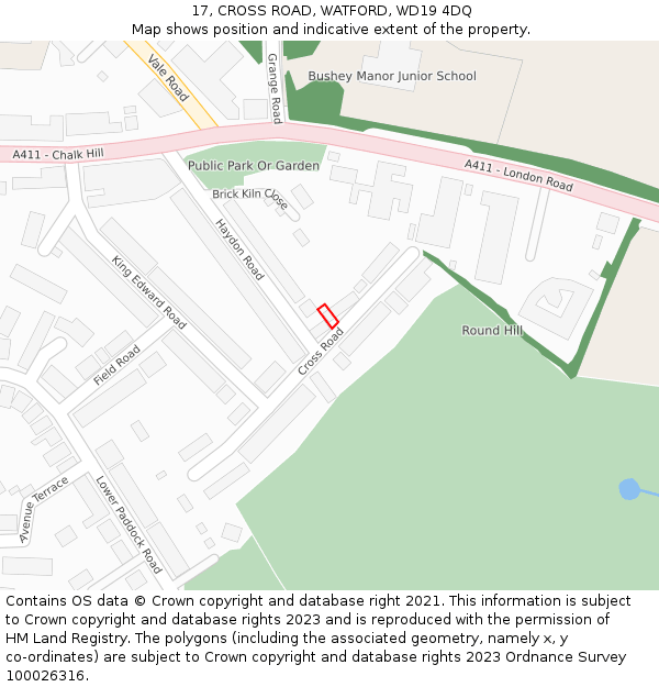 17, CROSS ROAD, WATFORD, WD19 4DQ: Location map and indicative extent of plot