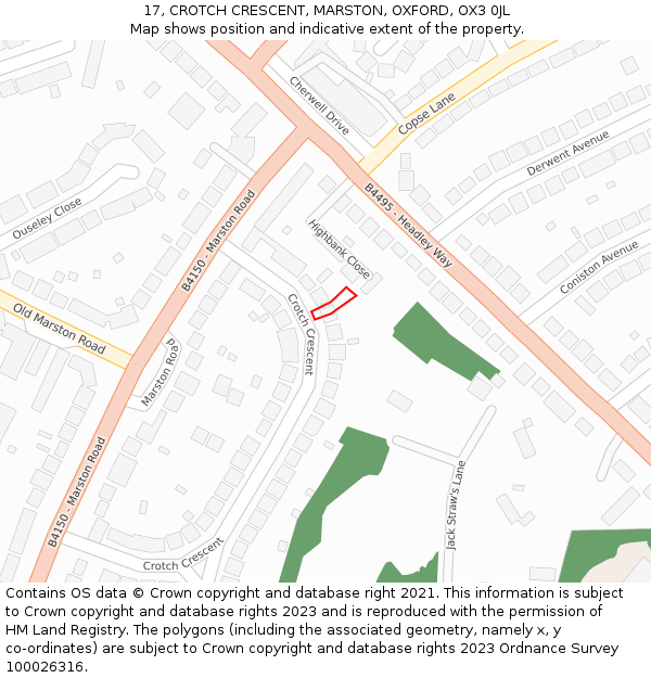 17, CROTCH CRESCENT, MARSTON, OXFORD, OX3 0JL: Location map and indicative extent of plot