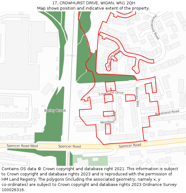 17, CROWHURST DRIVE, WIGAN, WN1 2QH: Location map and indicative extent of plot