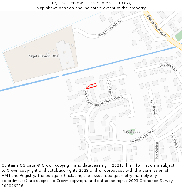 17, CRUD YR AWEL, PRESTATYN, LL19 8YQ: Location map and indicative extent of plot