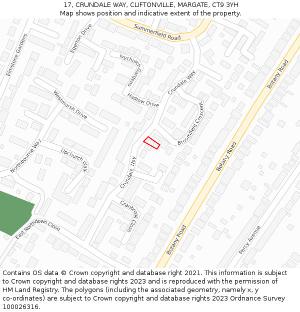 17, CRUNDALE WAY, CLIFTONVILLE, MARGATE, CT9 3YH: Location map and indicative extent of plot