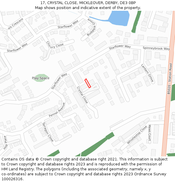 17, CRYSTAL CLOSE, MICKLEOVER, DERBY, DE3 0BP: Location map and indicative extent of plot