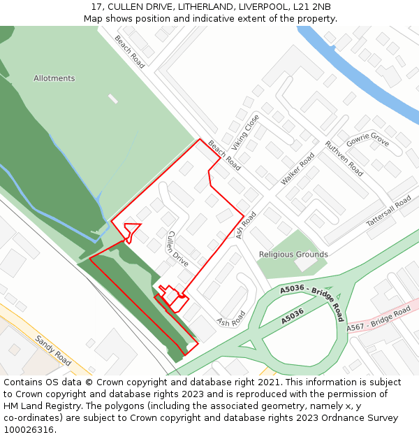 17, CULLEN DRIVE, LITHERLAND, LIVERPOOL, L21 2NB: Location map and indicative extent of plot