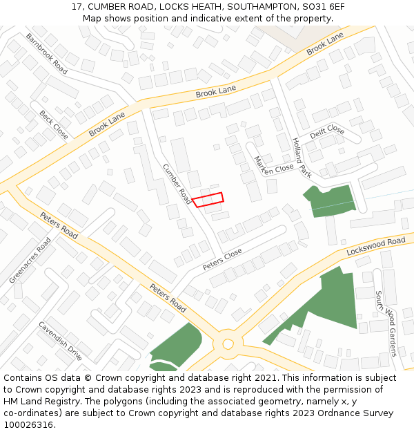 17, CUMBER ROAD, LOCKS HEATH, SOUTHAMPTON, SO31 6EF: Location map and indicative extent of plot