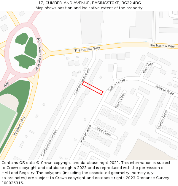 17, CUMBERLAND AVENUE, BASINGSTOKE, RG22 4BG: Location map and indicative extent of plot