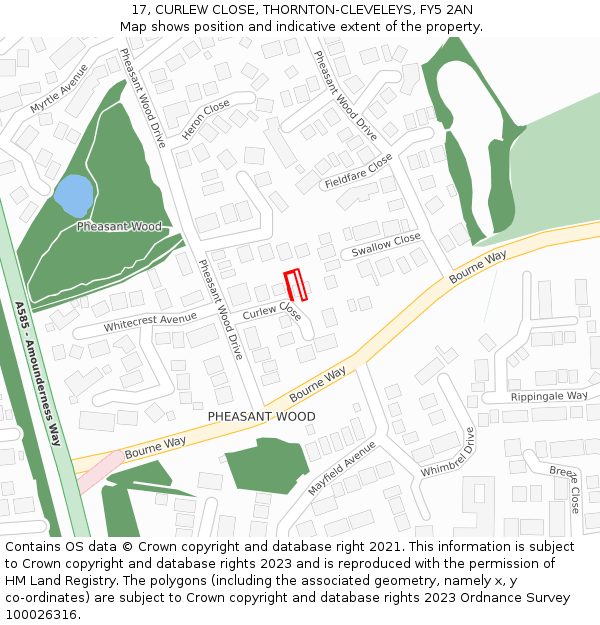 17, CURLEW CLOSE, THORNTON-CLEVELEYS, FY5 2AN: Location map and indicative extent of plot