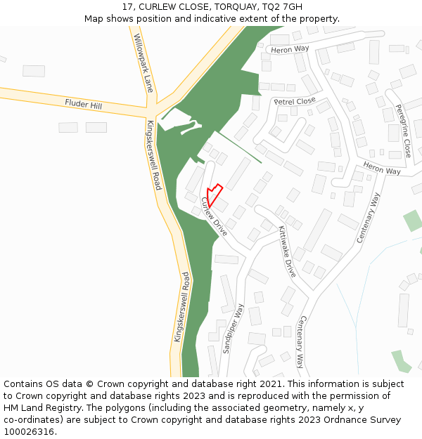 17, CURLEW CLOSE, TORQUAY, TQ2 7GH: Location map and indicative extent of plot