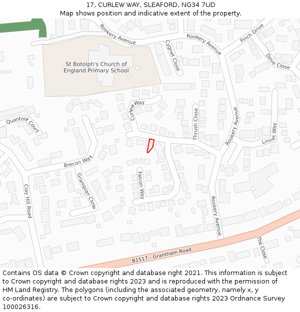 17, CURLEW WAY, SLEAFORD, NG34 7UD: Location map and indicative extent of plot