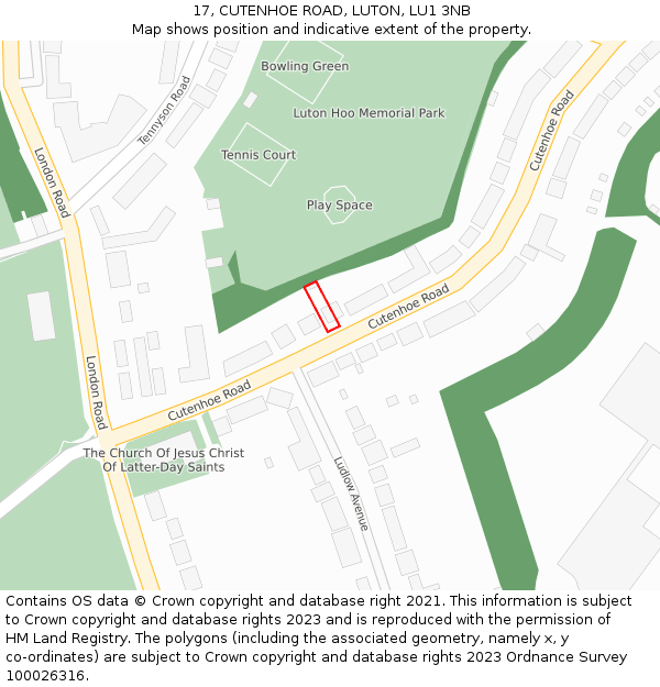 17, CUTENHOE ROAD, LUTON, LU1 3NB: Location map and indicative extent of plot