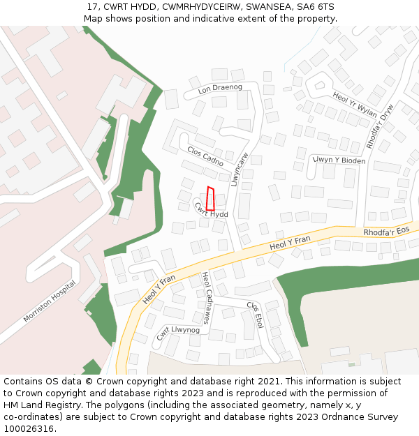 17, CWRT HYDD, CWMRHYDYCEIRW, SWANSEA, SA6 6TS: Location map and indicative extent of plot