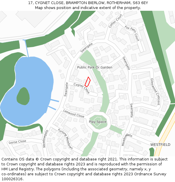 17, CYGNET CLOSE, BRAMPTON BIERLOW, ROTHERHAM, S63 6EY: Location map and indicative extent of plot