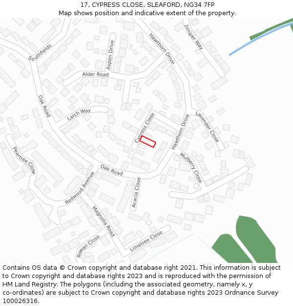 17, CYPRESS CLOSE, SLEAFORD, NG34 7FP: Location map and indicative extent of plot