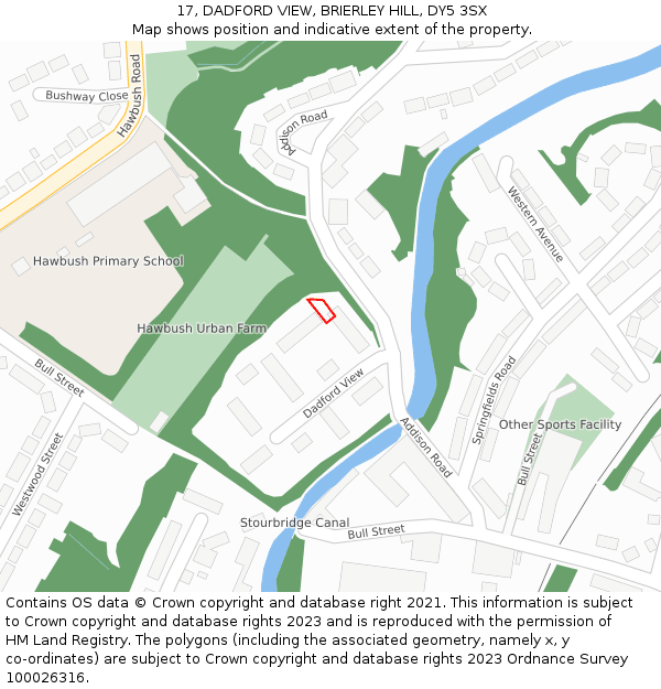 17, DADFORD VIEW, BRIERLEY HILL, DY5 3SX: Location map and indicative extent of plot