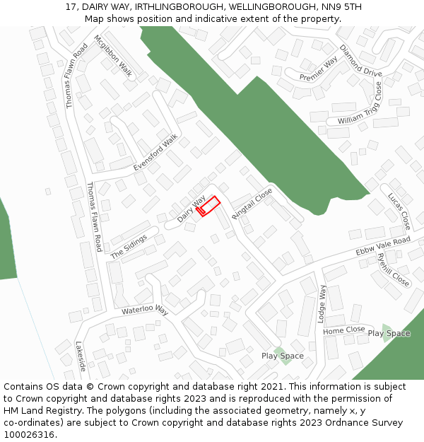 17, DAIRY WAY, IRTHLINGBOROUGH, WELLINGBOROUGH, NN9 5TH: Location map and indicative extent of plot