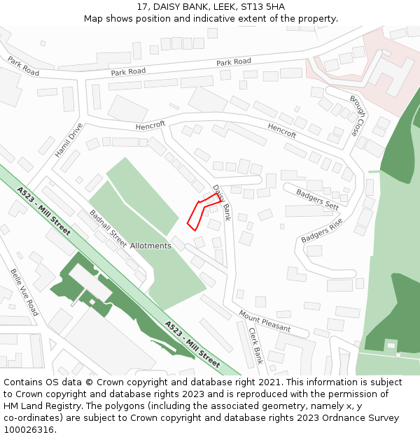 17, DAISY BANK, LEEK, ST13 5HA: Location map and indicative extent of plot