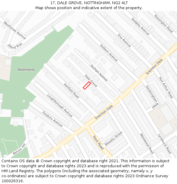 17, DALE GROVE, NOTTINGHAM, NG2 4LT: Location map and indicative extent of plot