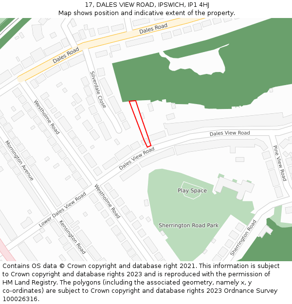 17, DALES VIEW ROAD, IPSWICH, IP1 4HJ: Location map and indicative extent of plot