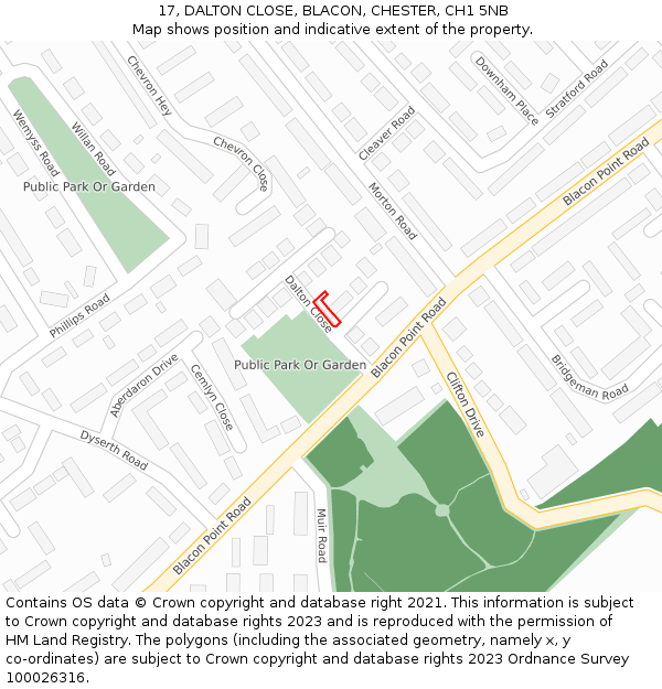 17, DALTON CLOSE, BLACON, CHESTER, CH1 5NB: Location map and indicative extent of plot