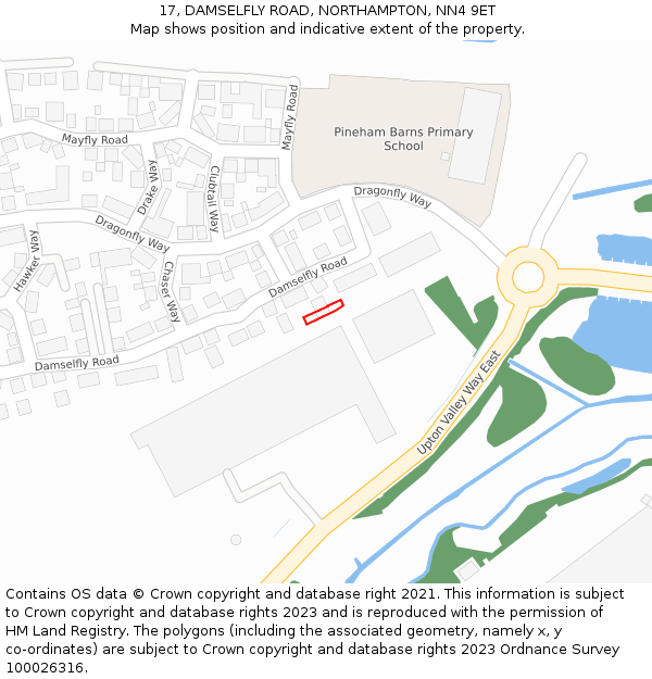 17, DAMSELFLY ROAD, NORTHAMPTON, NN4 9ET: Location map and indicative extent of plot