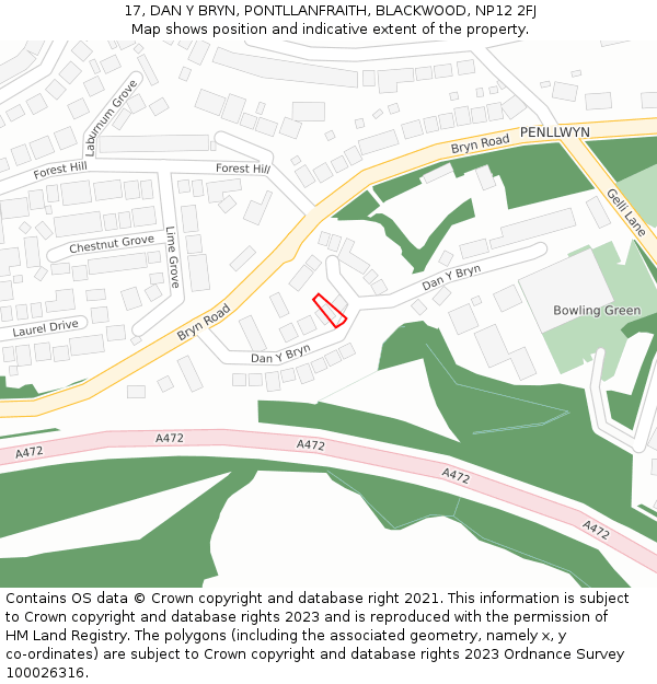 17, DAN Y BRYN, PONTLLANFRAITH, BLACKWOOD, NP12 2FJ: Location map and indicative extent of plot